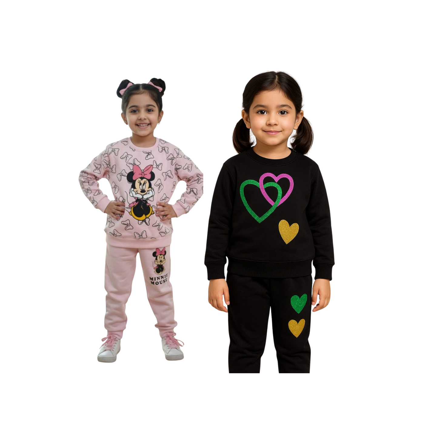 Girls’ Winter 2-in-1 Tracksuit Bundle – Pink Character & Black Heart Sets