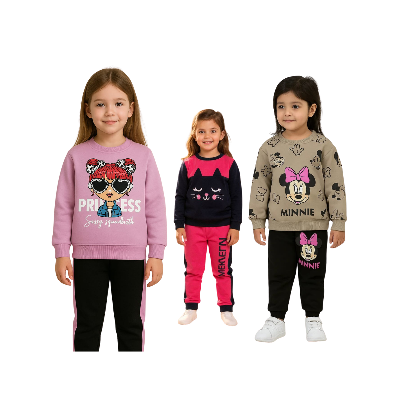 Girls’ Winter 3-in-1 Tracksuit Bundle – Princess, Cat & Minnie Sets