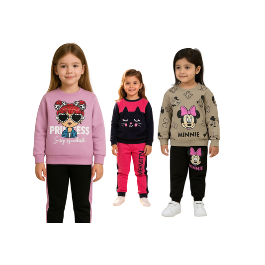 Girls’ Winter 3-in-1 Tracksuit Bundle – Princess, Cat & Minnie Sets