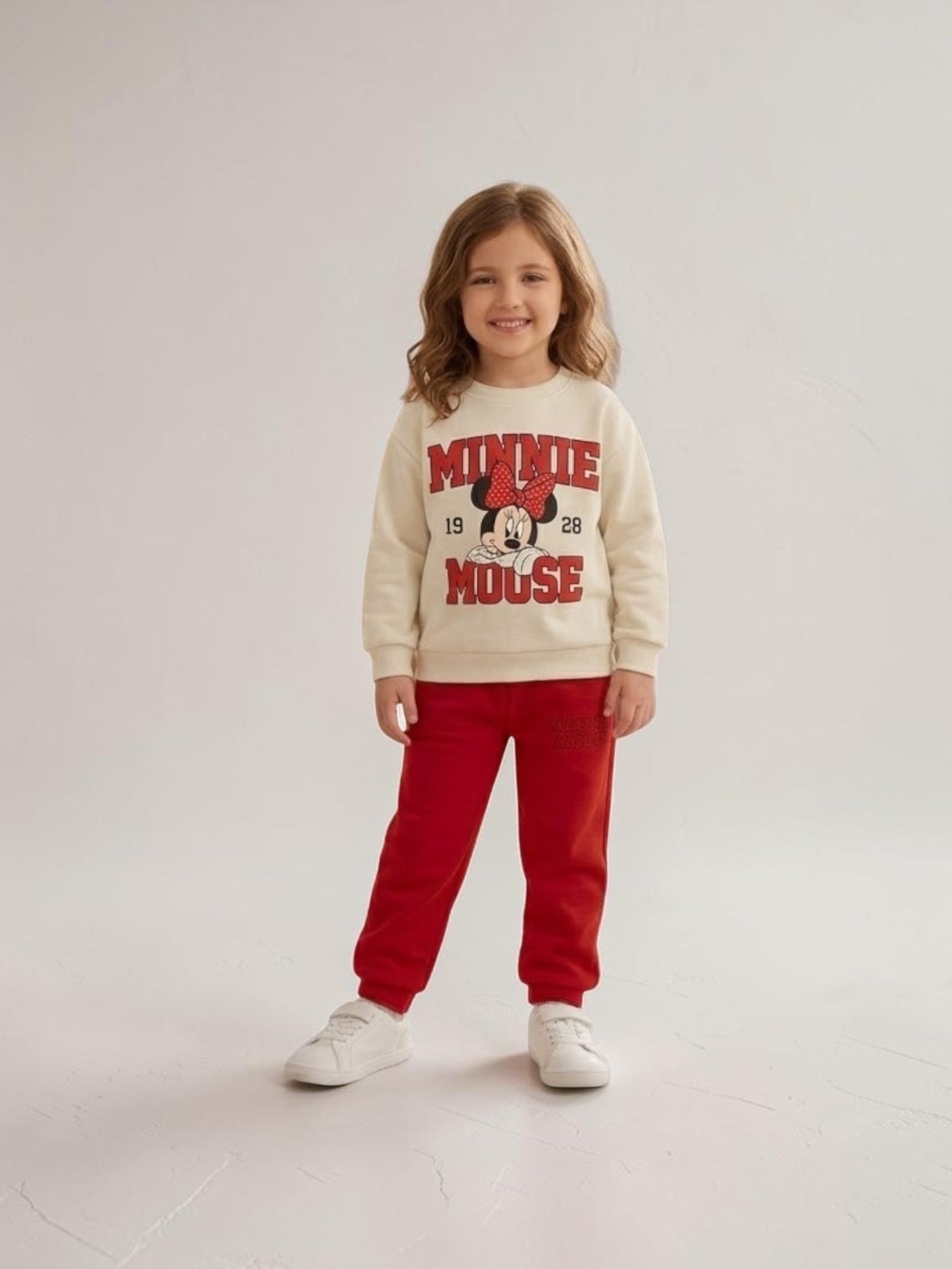 Minnie Mouse Girls’ Winter Tracksuit – Cream &amp; Red