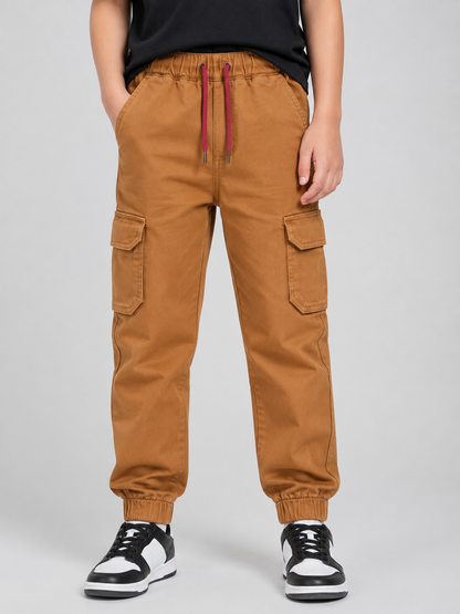Kids Camel Cargo Jogger Pants – Elastic Waist