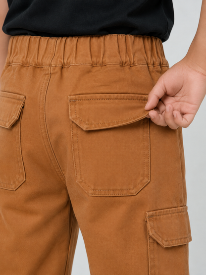 Kids Camel Cargo Jogger Pants – Elastic Waist
