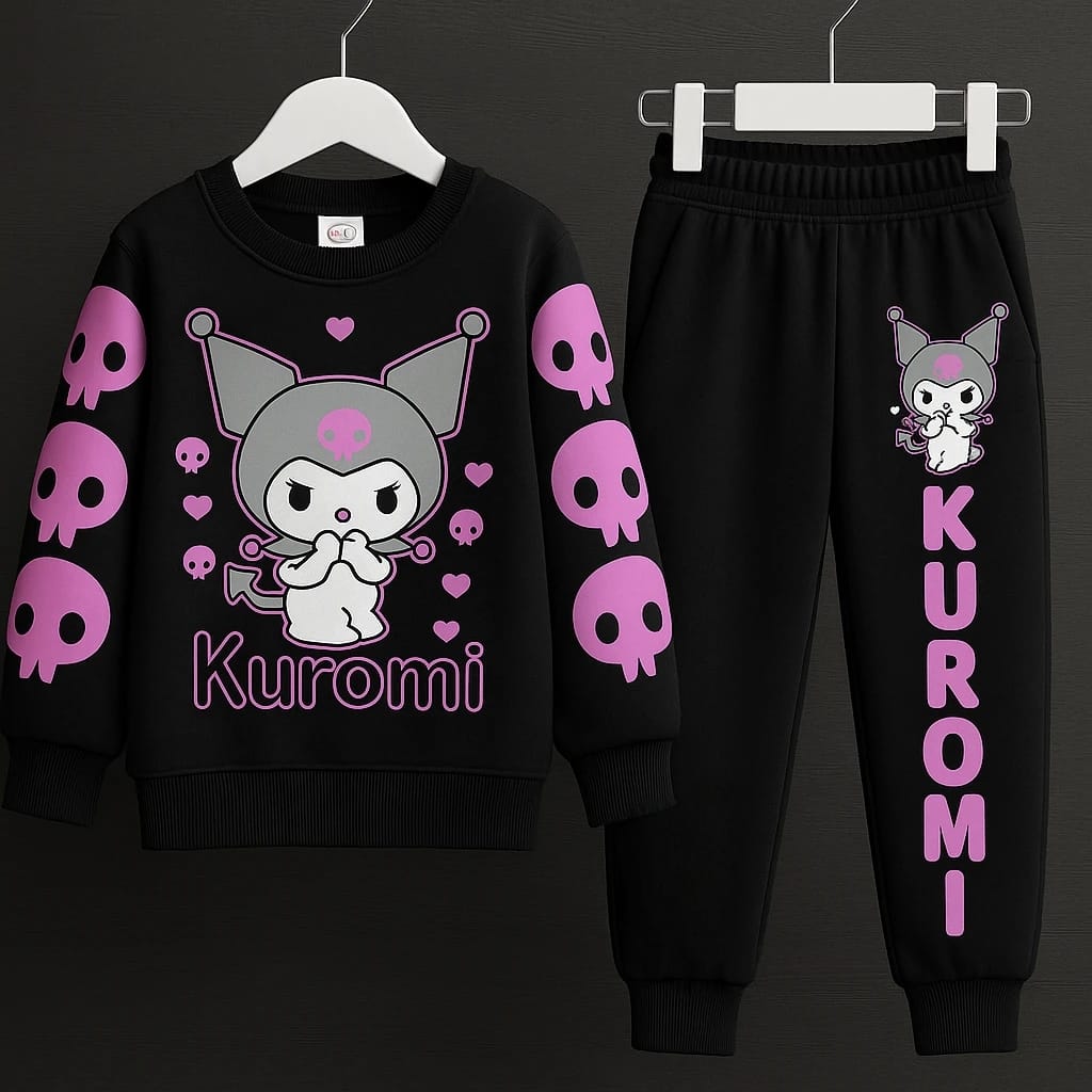 Kuromi Girls’ Sweatshirt & Pant Set – Black & Pink