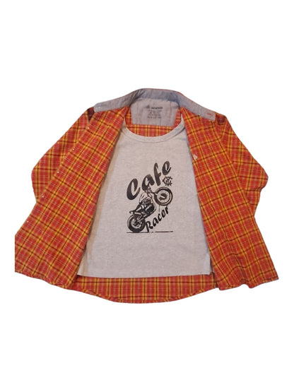 Boys' 2-in-1 Checked Shirt with Inner T-Shirt