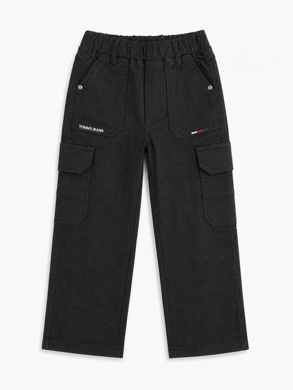 Kids Black Cargo Pants – Elastic Waist Utility Style