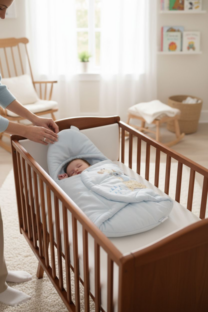 Cozy Character Baby Sleep Bag / Footmuff with Hood - Soft Blue Safari Print