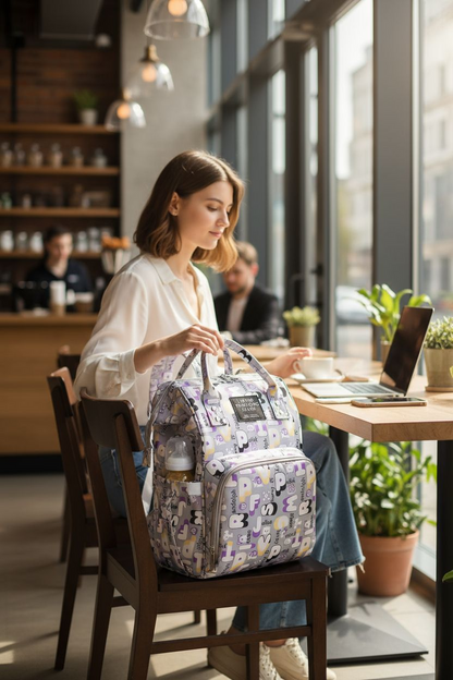Living Traveling Share Multi-Function Alphabet Print Diaper Backpack - Stylish & Organized Parenthood