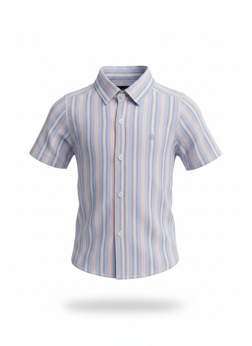 Blue & Pink Striped Kids Short Sleeve Shirt