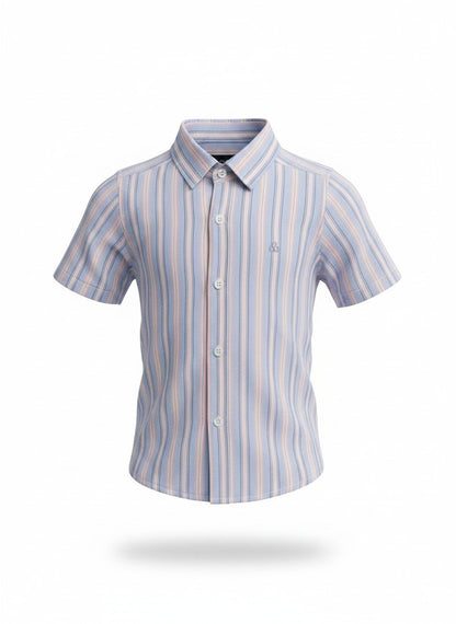 Blue & Pink Striped Kids Short Sleeve Shirt