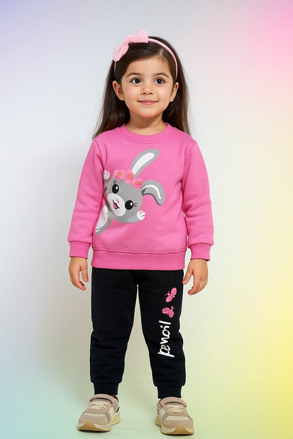 Pink Bunny Sweatshirt & Comfy Trouser Set