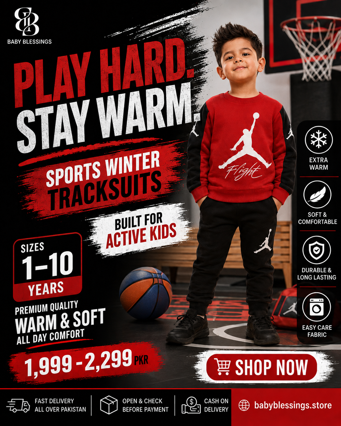 Boys Red & Black “Flight” Sports Tracksuit