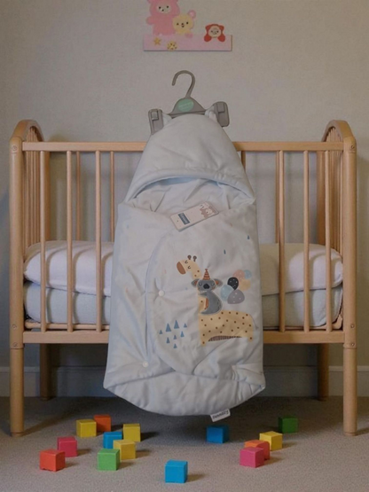 Cozy Character Baby Sleep Bag / Footmuff with Hood - Soft Blue Safari Print