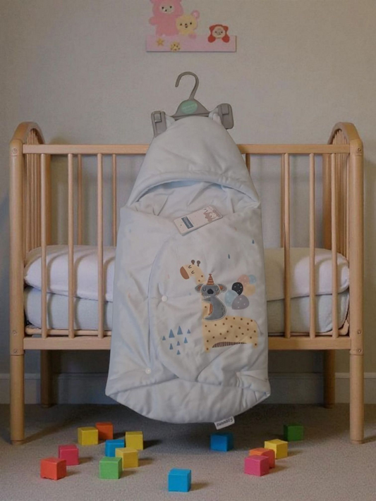 Cozy Character Baby Sleep Bag / Footmuff with Hood - Soft Blue Safari Print