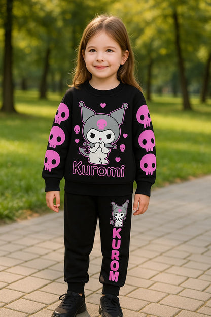 Kuromi Girls’ Sweatshirt & Pant Set – Black & Pink