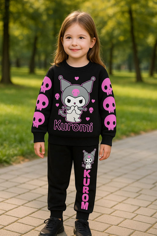 Kuromi Girls’ Sweatshirt & Pant Set – Black & Pink