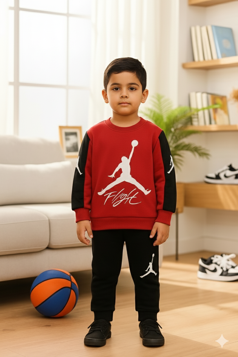 Boys Red & Black “Flight” Sports Tracksuit – Trendy Winter Outfit