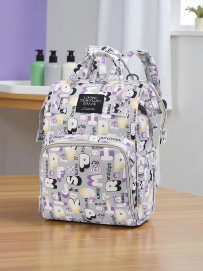 Living Traveling Share Multi-Function Alphabet Print Diaper Backpack - Stylish & Organized Parenthood