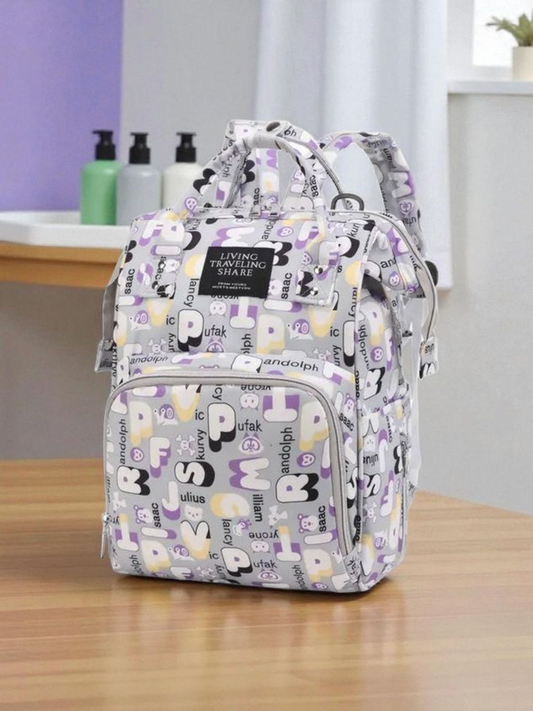 Living Traveling Share Multi-Function Alphabet Print Diaper Backpack - Stylish & Organized Parenthood