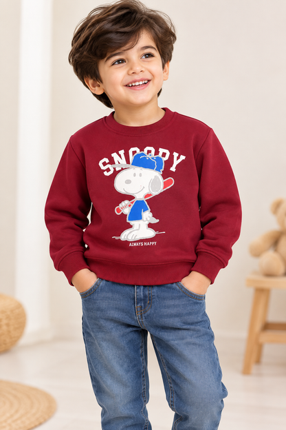 Snoopy Always Happy Kids Sweatshirt – Maroon