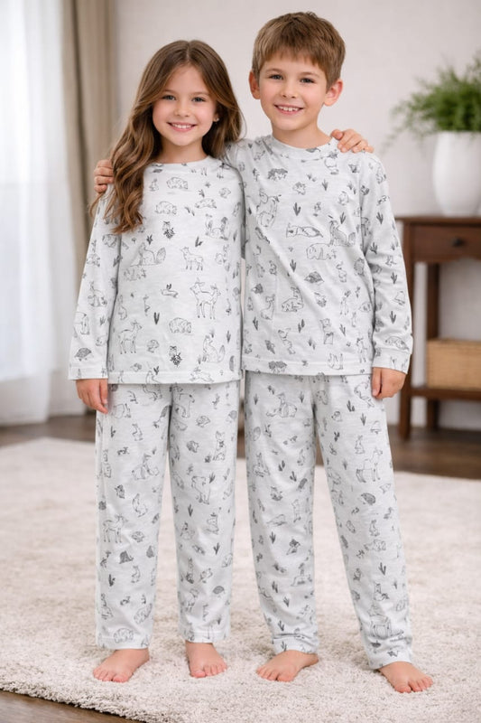 🌙 Cute Woodland Print Kids Night Suit – Soft & Cozy Sleepwear