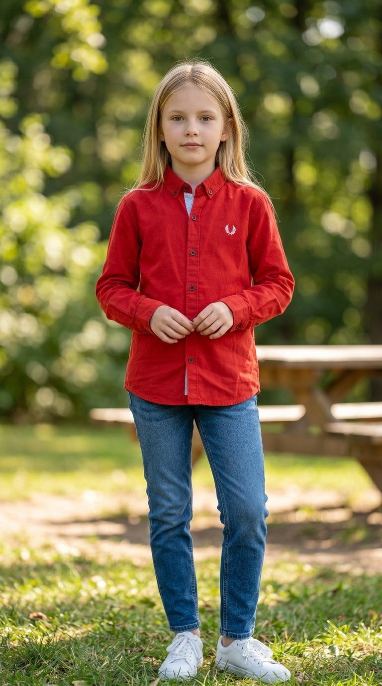Red Kids Casual Cotton Shirt