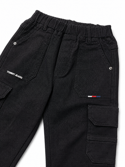 Kids Black Cargo Pants – Elastic Waist Utility Style