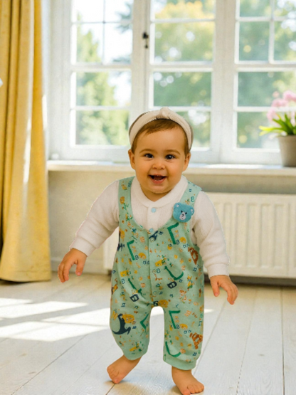 🌈 Baby Printed Dungaree Romper – Available in 3 Colors