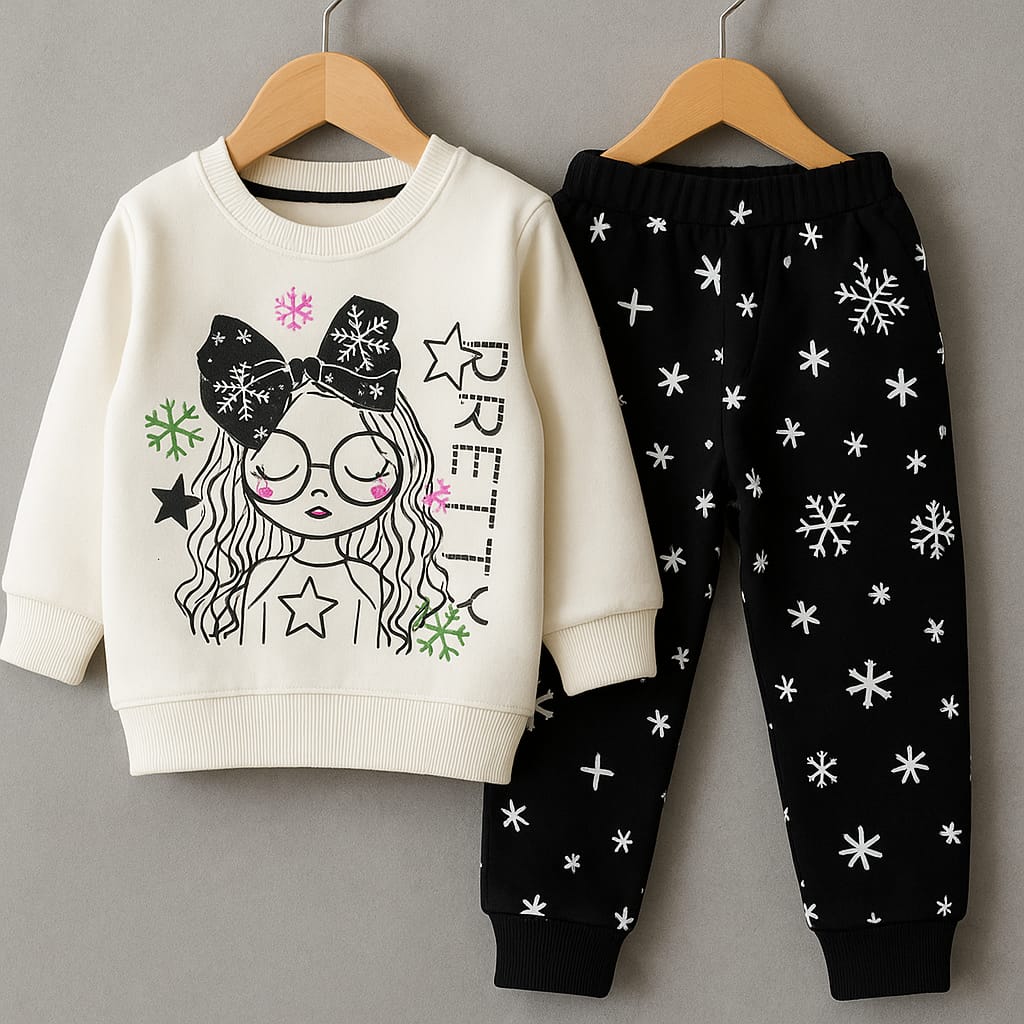 Pretty Girl Printed Sweatshirt & Snowflake Trouser Set for Girls