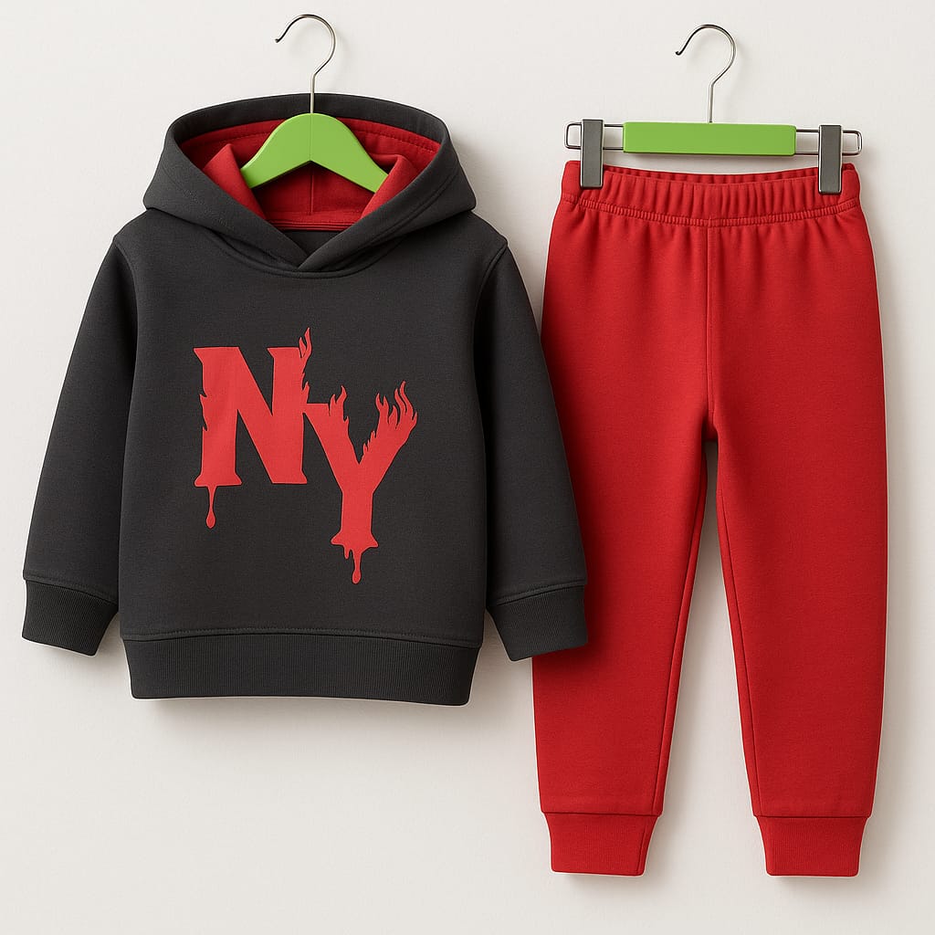 Kids NY Graphic Hoodie – Black & Red