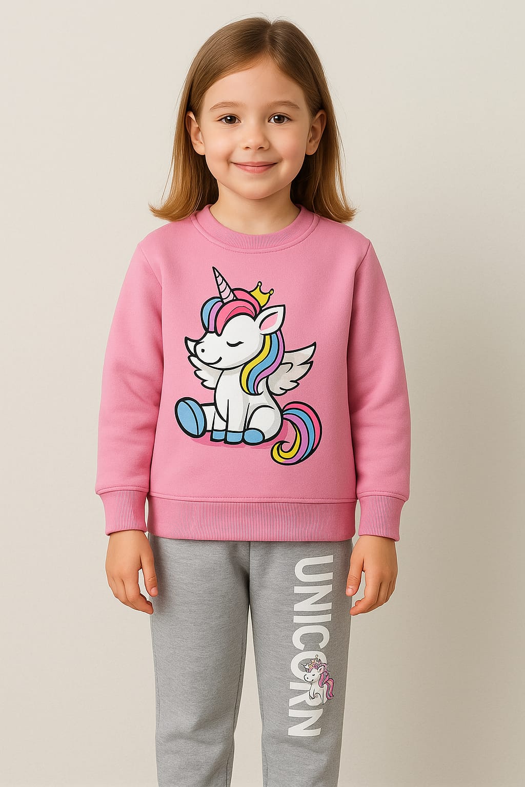Cute Unicorn Sweatshirt & Jogger Set for Girls