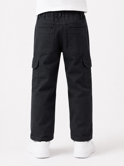 Kids Black Cargo Pants – Elastic Waist Utility Style