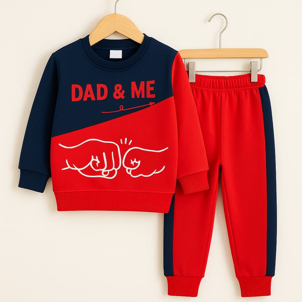 Dad & Me Boys’ Sweatshirt & Pant Set – Red & Navy