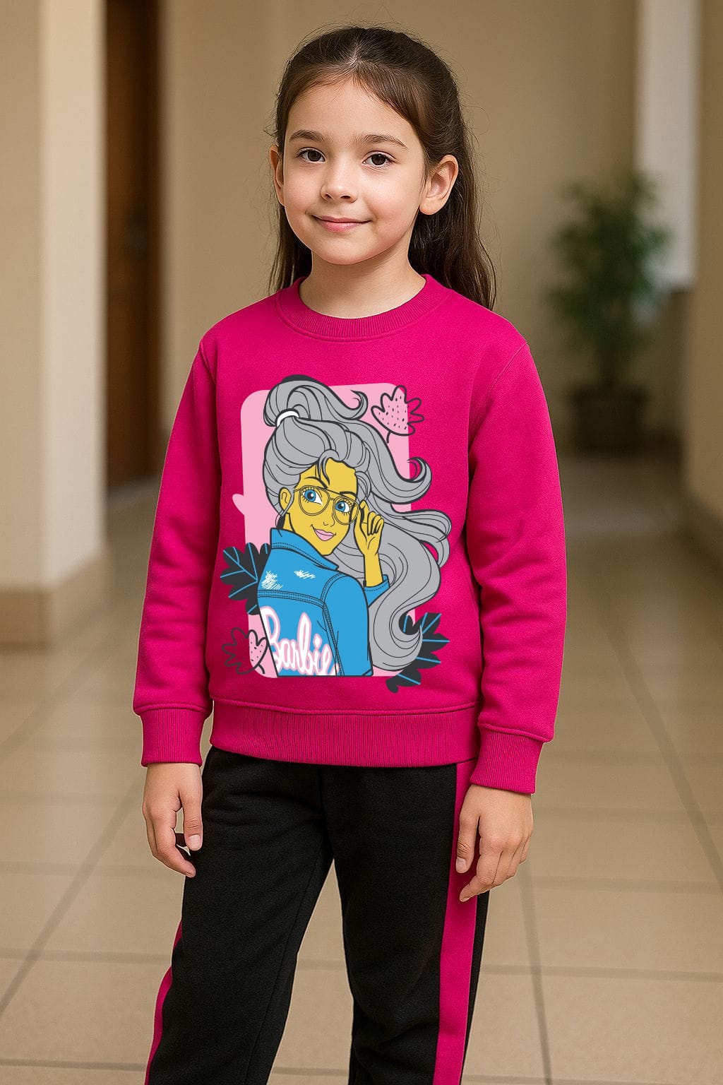 Trendy Barbie Girls’ Sweatshirt & Trouser Set