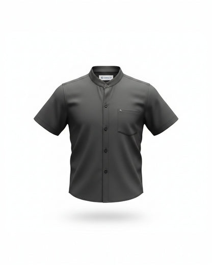 Kids Boys Short Sleeve Mandarin Collar Shirt – Dark Grey