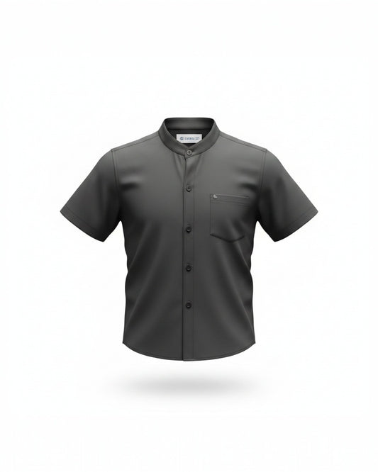 Kids Boys Short Sleeve Mandarin Collar Shirt – Dark Grey