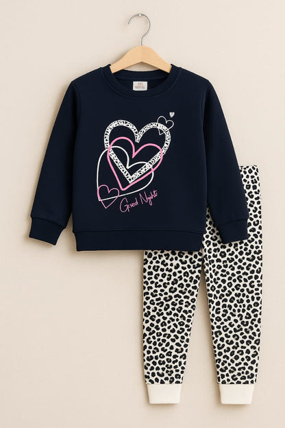 Girls’ 2-Piece – Navy Heart Top & Leopard Print Pants