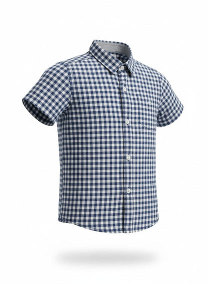 Boys' Blue Gingham Cotton Shirt