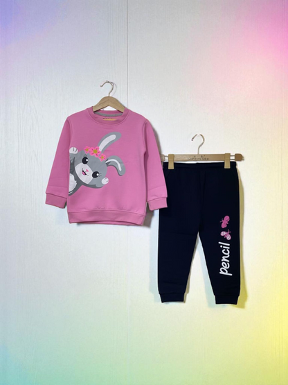 Pink Bunny Sweatshirt & Comfy Trouser Set