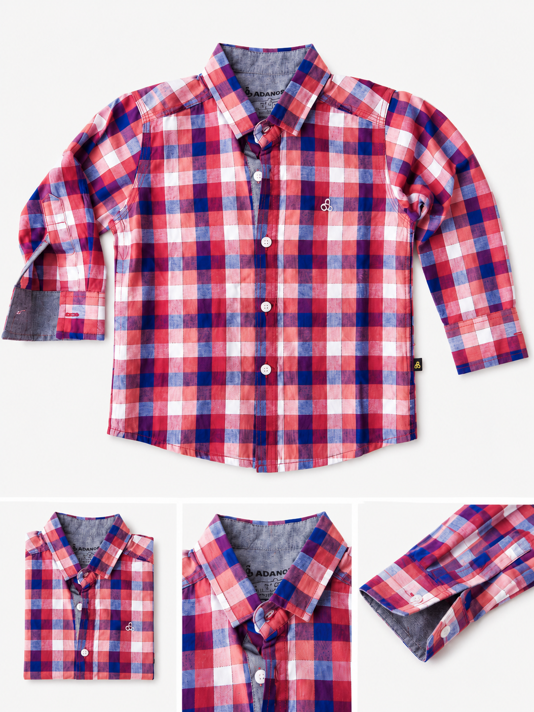 Kids Red & Blue Checkered Cotton Casual Shirt