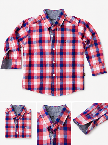 Kids Red & Blue Checkered Cotton Casual Shirt