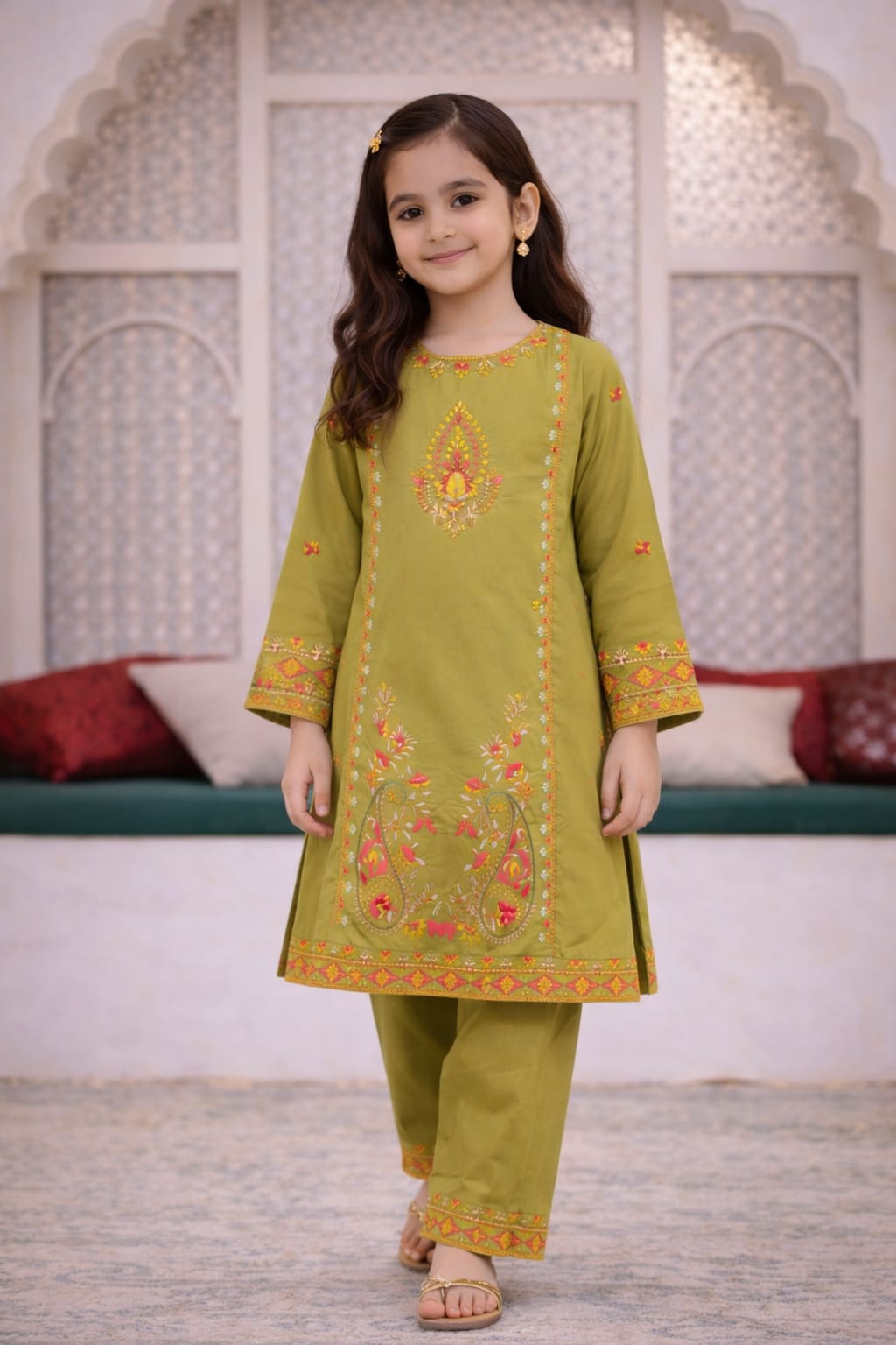🌿 Olive Garden Girls Embroidered 2-Piece Suit