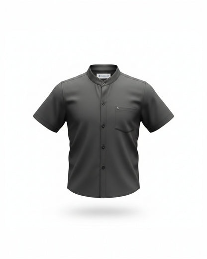 Kids Boys Short Sleeve Mandarin Collar Shirt – Dark Grey