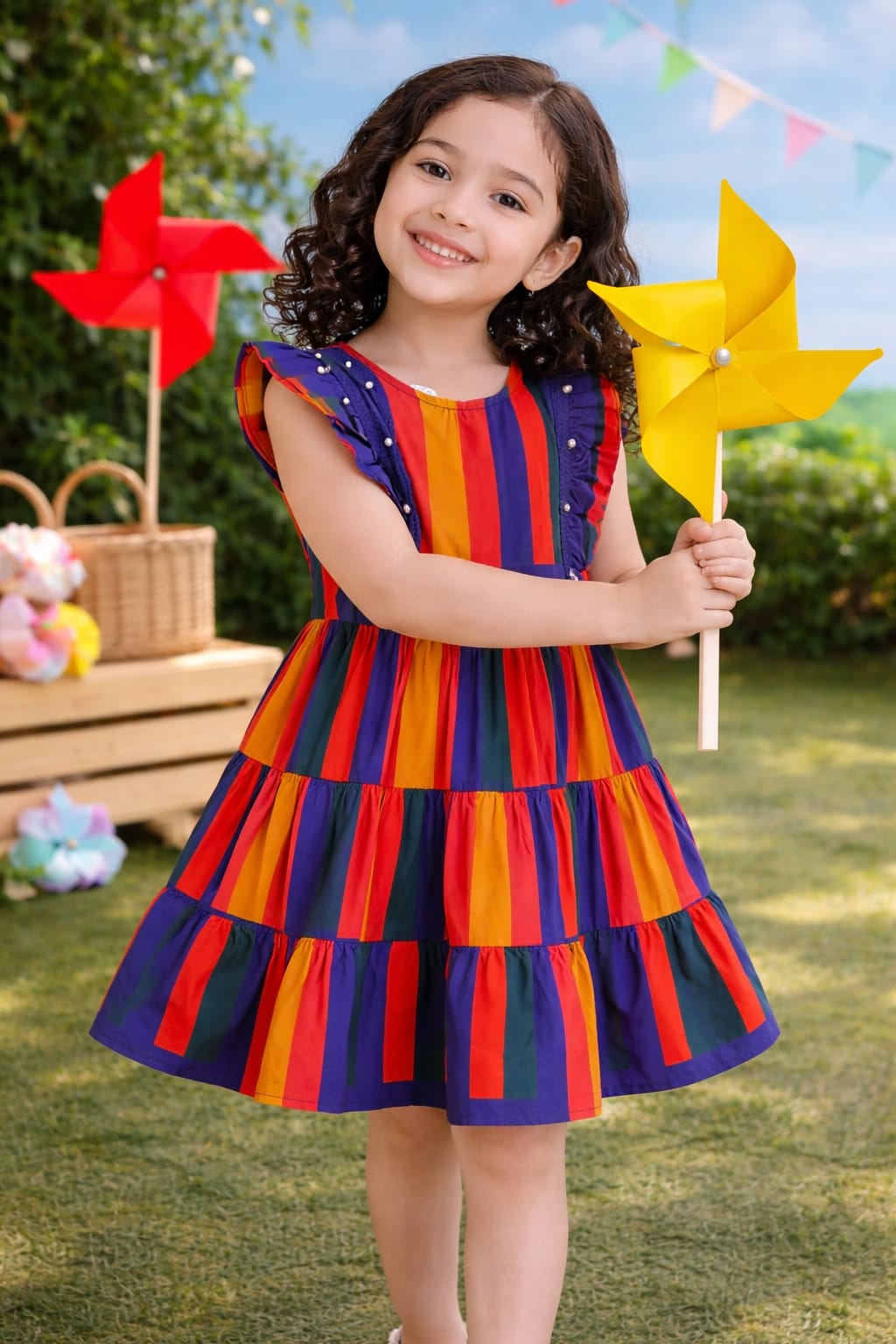 🌈 Rainbow Stripes Girls Party Dress