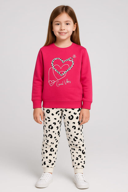 Girls’ “Good Vibes” Sweatshirt & Printed Trouser Set