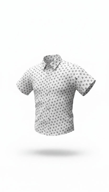 Boys White Printed Short Sleeve Shirt