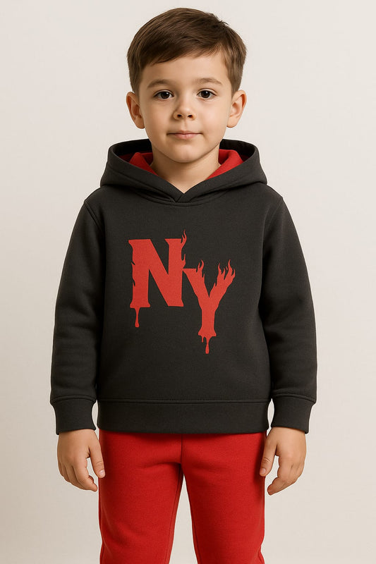 Kids NY Graphic Hoodie – Black & Red